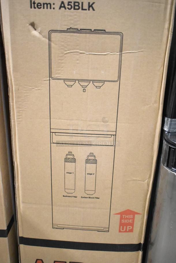 Avalon A5BLK Bottleless Water Cooler Dispenser in box, new scratch and dent model. Features self-cleaning and dual filter stages.