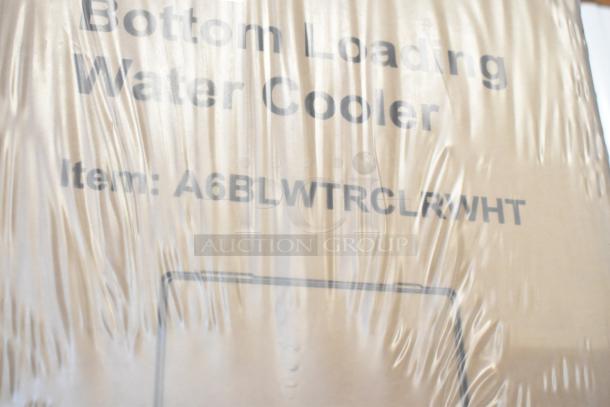 Avalon A6W Bottom-loading Water Cooler packaging, labeled A6BLWTRCLRWHT, wrapped in plastic. Brand new, scratch and dent.
