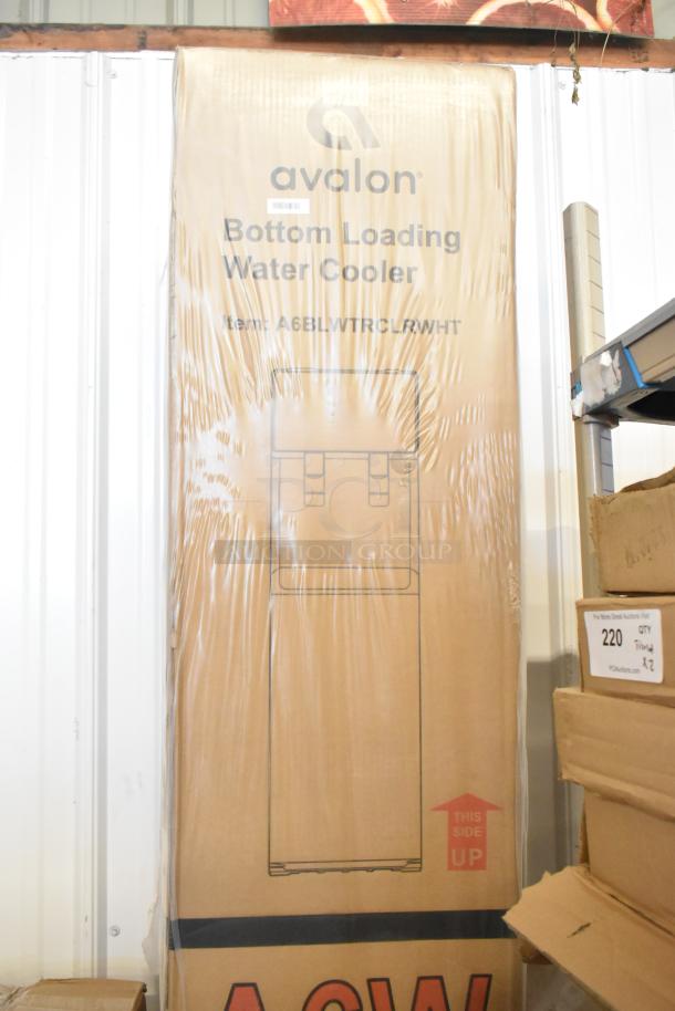 Avalon A6W Bottom Loading Water Cooler in original packaging. Box labeled "New Scratch and Dent."