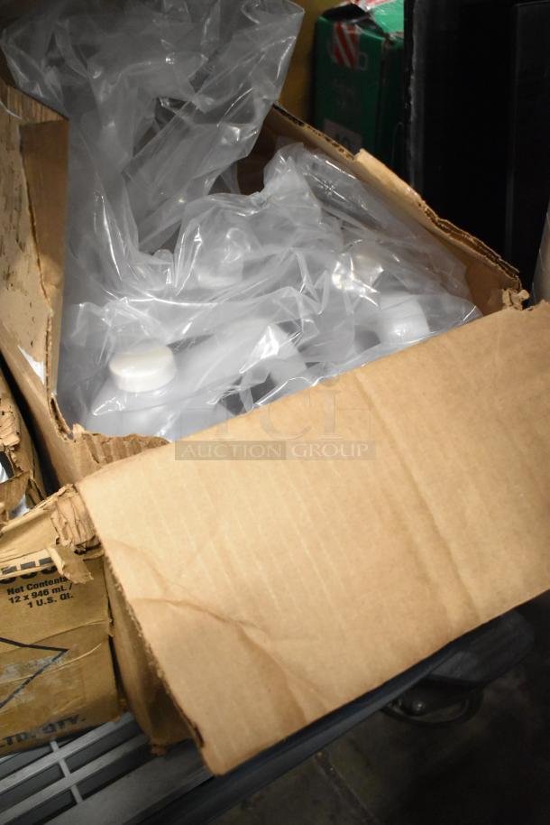 Box containing Diversey Crew Heavy Duty Toilet Bowl Cleaner and other cleaning items, partially opened.