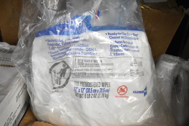 Auction item: CloroxPro disinfectant wipes, 110 premoistened, 12"x12", includes Diversey Crew cleaner, Biotech cleaner, Curad pads.