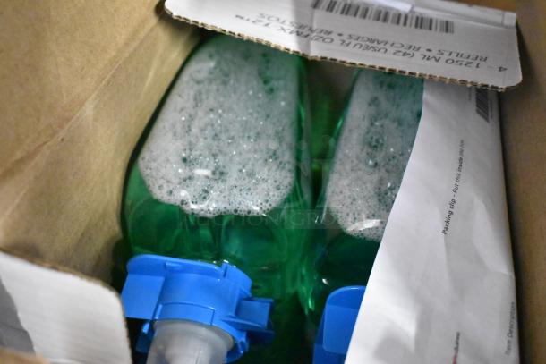 Box containing Diversey Crew Heavy Duty Toilet Bowl Cleaner bottles with blue caps. Packing slip visible.