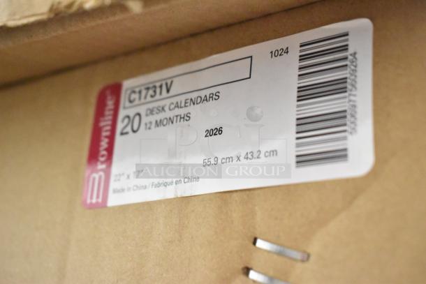 Brownline desk calendars label, model C1731V, 20 units, 12 months, 22" x 17", made in China.