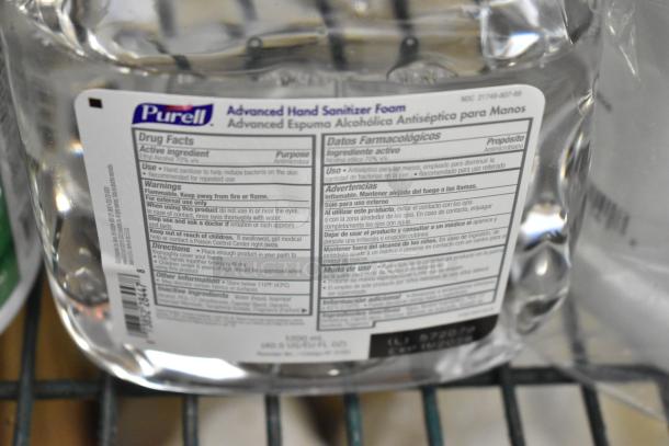 Alt text: Purell Advanced Hand Sanitizer Foam with label showing drug facts and usage instructions on a shelf.