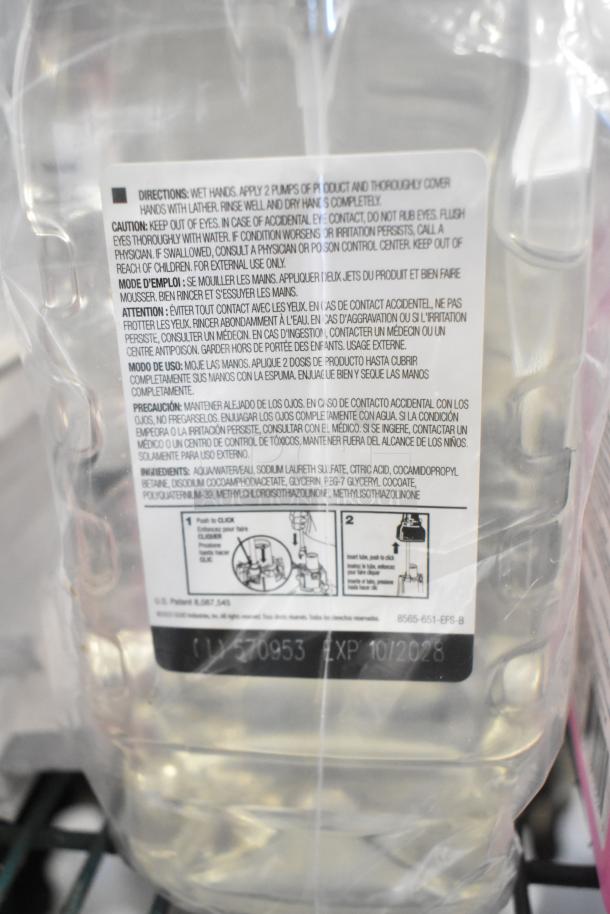 Two-tier lot with 1099 envelopes, hand sanitizer, Scott Foam Skin Cleanser, Claire Disinfectant Spray. Labels detail usage instructions and safety warnings.