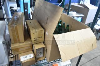 6 brand new scratch and dent items: Avalon filter, Avalon cup dispenser, Sony UPP-110HG roll, bottles in boxes.