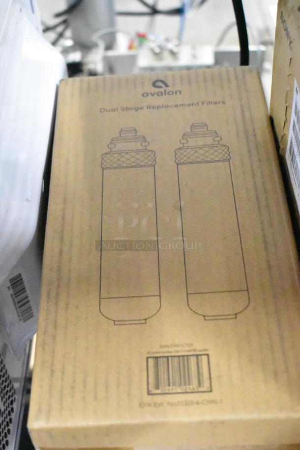 Brand new Avalon dual-stage replacement filter box, includes barcode and product details.