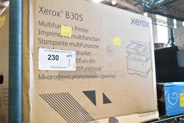 Boxed Xerox B305 Multifunction Printer, scratch and dent condition, marked $299.99, auction tag with quantity 1.