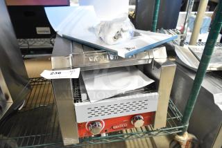 Brand new Avantco 184T140 conveyor toaster, 10" wide, 3" opening, 1750W, 300 slices/hour capacity, with minor scratches.