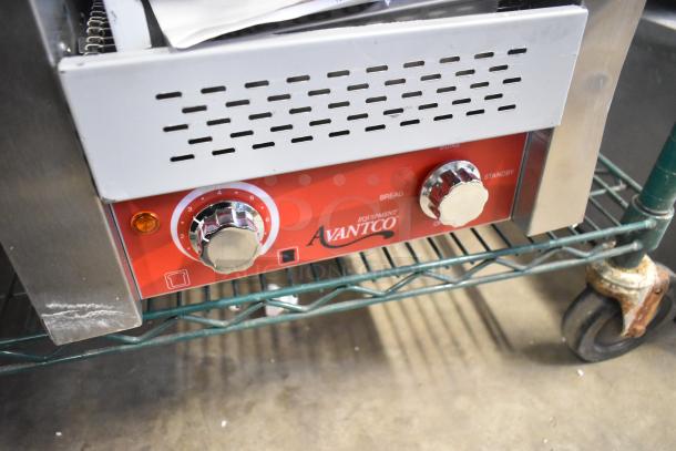 Brand new Avantco 184T140 commercial conveyor toaster, 10" wide, 1750W, 300 slices/hour, slight scratch and dent.