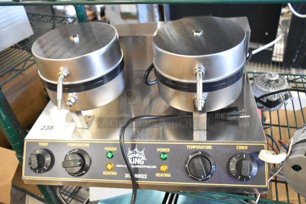 BRAND NEW 2024 Carnival King 382WSM22 Non-Stick Double Waffle Maker, 120V, with timers, scratch and dent condition.