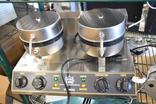 BRAND NEW SCRATCH AND DENT! 2024 Carnival King 382WSM22 Non-Stick Double Waffle Maker with Timers. 120 Volts, 1 Phase.