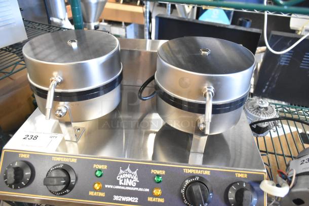 BRAND NEW 2024 Carnival King 382WSM22 Double Waffle Maker, non-stick, timers, 120 volts, scratch and dent condition.