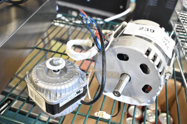 Two new scratch and dent Avantco motors: Avantco 17812245 condenser fan motor, Avantco 177SL512MTR 1/2 HP motor.