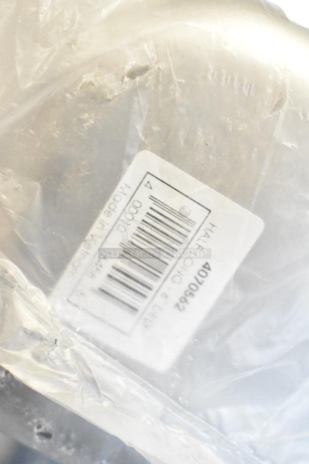 12 new scratch and dent items including stainless steel drop-in bins and stock pot. Tag shows barcode and "Made in Viet Nam".