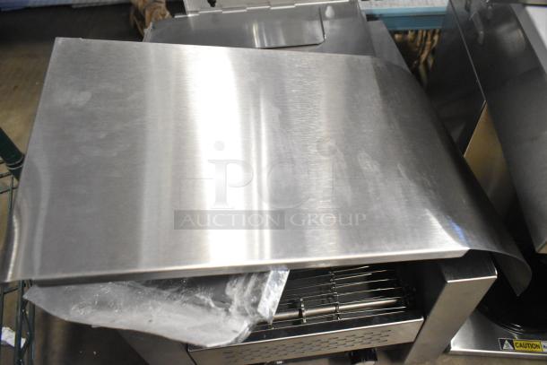 Brand new Galaxy 177GCT10 conveyor toaster, 3" opening, 120V, with visible scratch and dent.