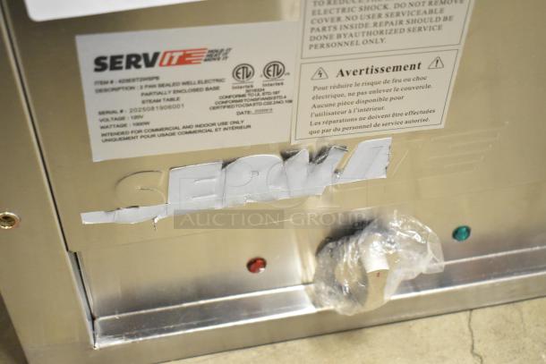 BRAND NEW ServIt 423EST2WSPB Two Pan Electric Steam Table, 120V, 1 Phase, sealed well, partially enclosed base, scratch and dent condition.
