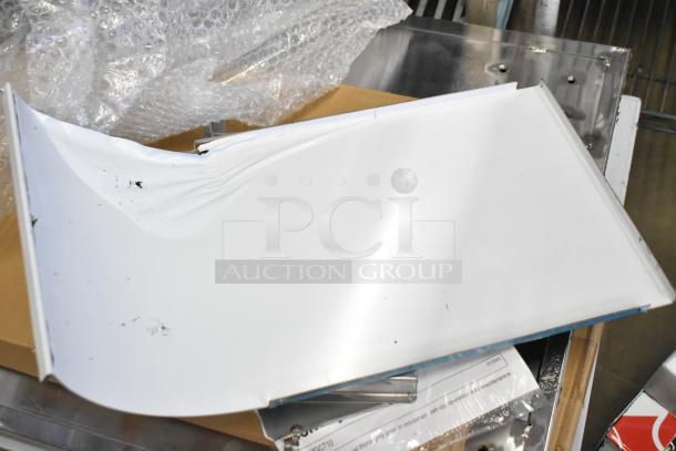 Brand new Galaxy 177GCT10 conveyor toaster; visible dent and scratches. Features a 3" opening, 120 volts, 1 phase.