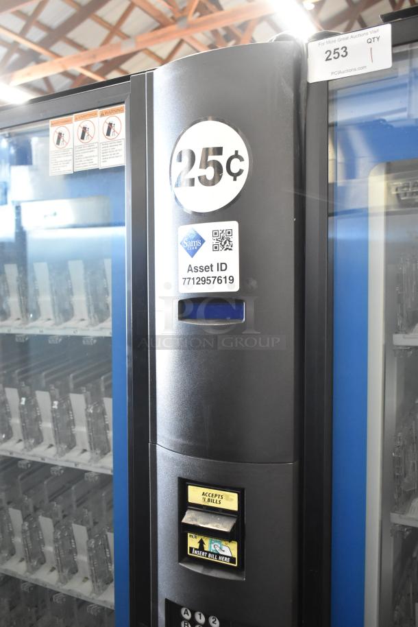 Crane 5800-4 metal vending machine, bill acceptor, 115V, 1 phase, 25¢ label, Asset ID 7712957619, commercial use.