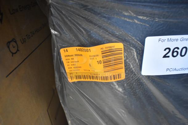 Brand new Honeywell H115BCS 115 Can Cooler with scratch and dent. Features 115 volts, 1 phase. Tag: item details and barcode.