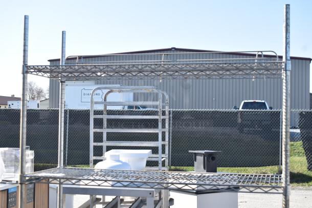 Chrome finish 4-tier wire shelving unit. Dismantling required by buyer. Consider freight charges.