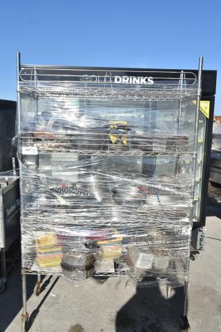 Chrome Finish 4 Tier Wire Shelving Unit on Commercial Casters w/ Contents. BUYER MUST DISMANTLE. PCI CANNOT DISMANTLE FOR SHIPPING. PLEASE CONSIDER FREIGHT CHARGES.