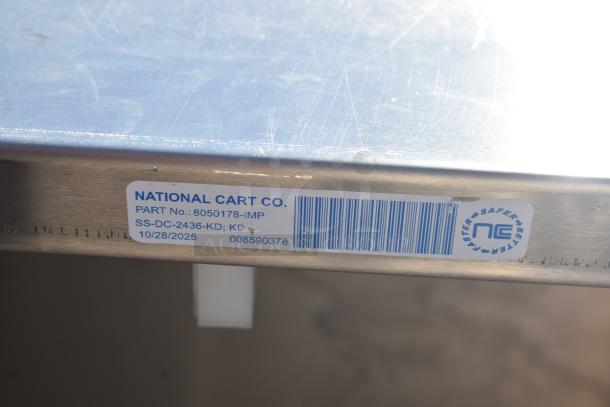 National Cart portable counter with under shelf and drawer. Commercial casters, part No. 8050178-IMP, model SS-DC-2436-KD.