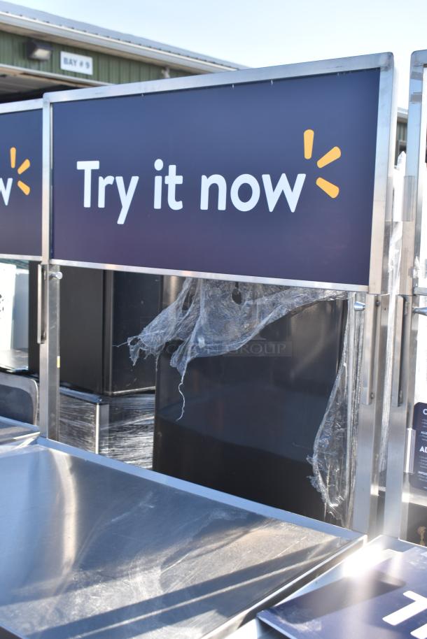 National Cart commercial portable counter with under shelf and drawer, features metal construction and commercial casters, slight wear.