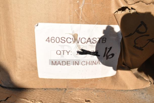 Cardboard box label reading "460SCWCASTB, QTY: 16, MADE IN CHINA," indicating scratch and dent items.