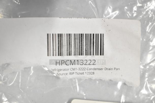 Label for HPCM13222 refrigerator CM1-3222 condenser drain pan, source: RIP Ticket 12328. Item in new condition.