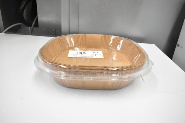 X004X0DMFT Air Fryer Liners in packaging, showing disposable paper liners with auction tag marked "193, QTY 1".