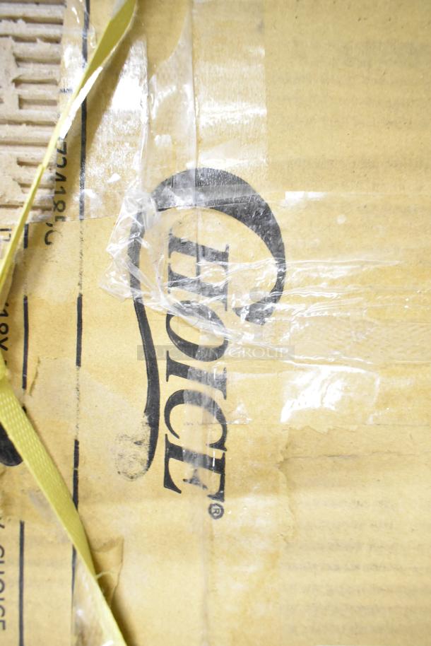 BRAND NEW SCRATCH AND DENT! Choice 24"x18"x1/2" green polyethylene cutting board in original packaging, with minor box wear.