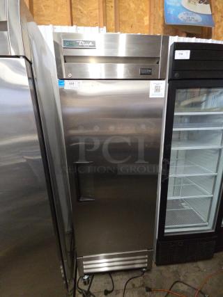 2025 True T-19F-HC single door freezer on casters. Stainless steel, tested, working, 115 volts, 1 phase. Model label visible.