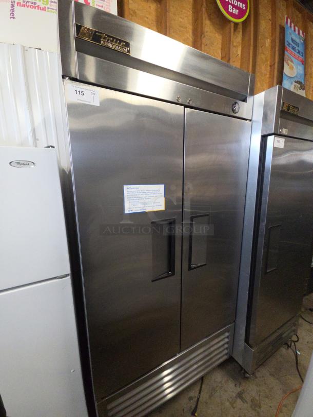 2016 True T-35 2-door reach-in cooler, stainless steel. Tested, powers on but doesn't cool. Model T-35, 115V, 1 phase.