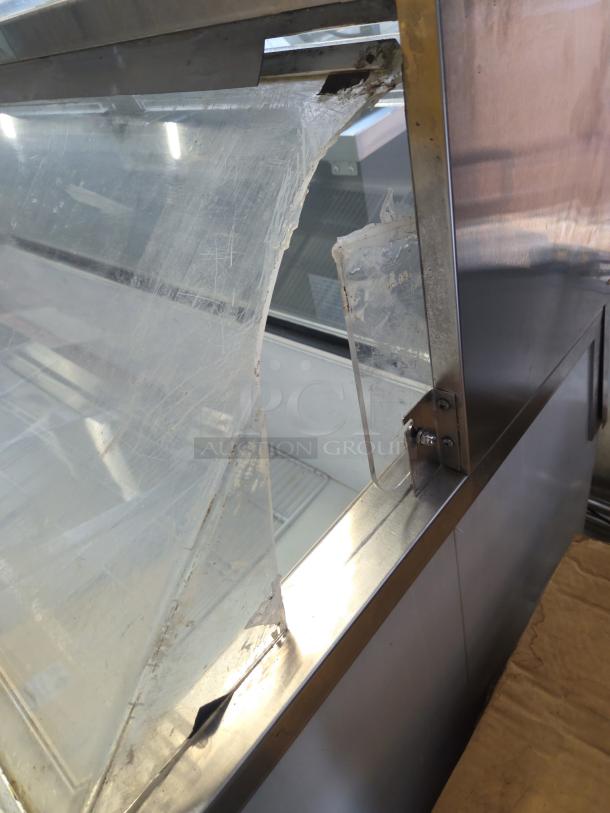 Master Bilt Commercial Ice Cream Dipping Cabinet with clear sliding panel, showing signs of wear. Tested and working.