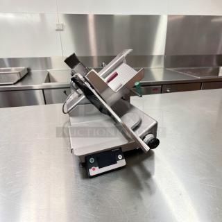 New Bizerba GSP HD P-21 commercial deli slicer, 120V, ETL listed, fully tested, operational, shown on a stainless steel counter.