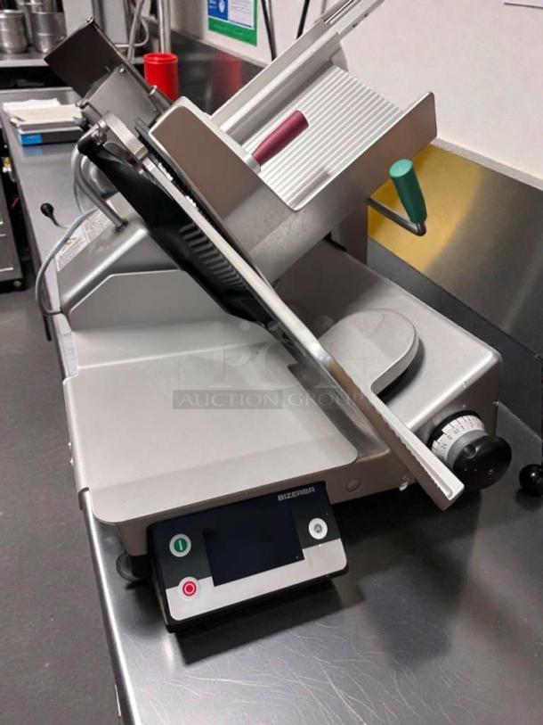 New Bizerba GSP HD P-21 automatic deli slicer, 120V, ETL listed, fully tested. Features control panel and precision slicer.