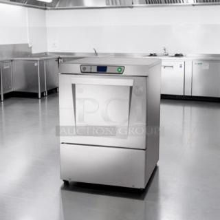 Hobart LXeH-2 commercial undercounter dishwasher in stainless steel. Prime condition, hot water sanitizing, fully tested.