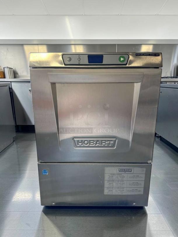 Hobart LXeH-2 undercounter dishwasher, stainless steel, hot water sanitizing, prime condition, 120/208-240V, fully tested.