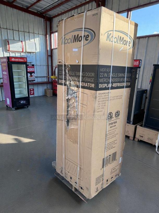 KoolMore MDR-9CP Electric Merchandiser Refrigerator, 9 Cu. Ft., brand new with scratch and dent, in original packaging.