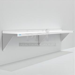 Brand new KoolMore WMSH-1272 stainless steel wall shelf, 12"x72", with minor scratches and dents, sturdy design.