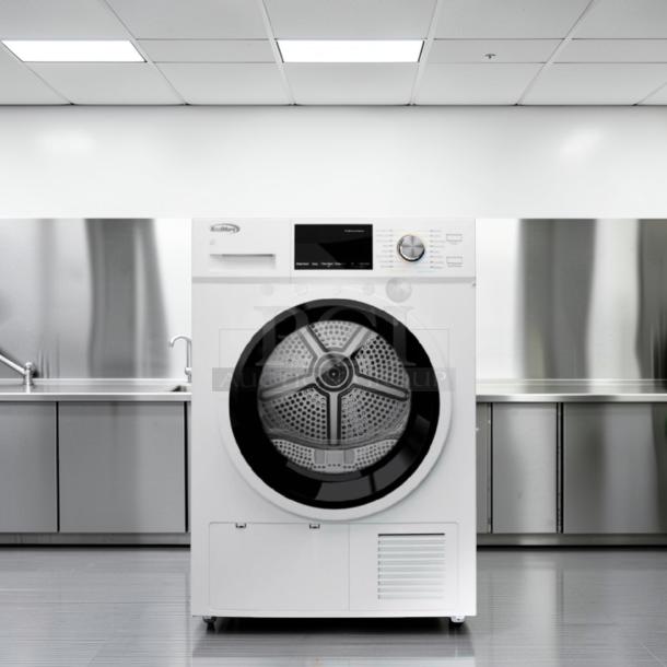 Brand new Koolmore FLD-5CWHP electric ventless front load dryer, 4.4 Cu. Ft., slightly scratched. Model KML-M-Dryer-0047.
