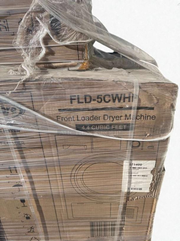 Brand new KoolMore 24" electric ventless front load dryer, 4.4 cu. ft., model FLD-5CWHP, in packaging, with scratch & dent.