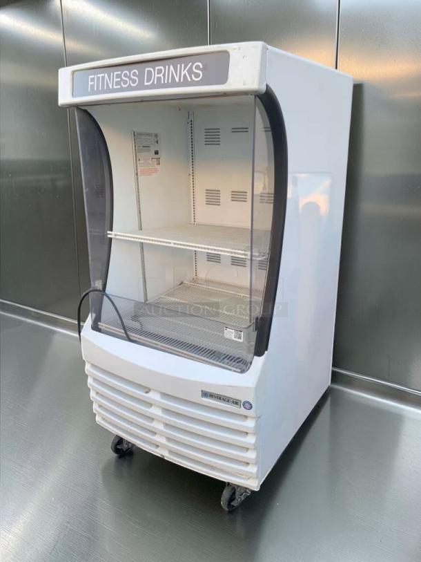 Beverage-Air BZ13-1-W open merchandiser for sale. Excellent condition, 115V/single phase. "Fitness Drinks" label. Fully tested.