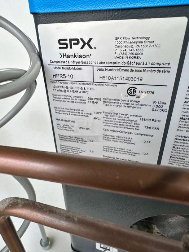 Powerex Oil-Less Scroll Air Compressor with SPX Hankison Air Dryer, Model HPR5-10, 115V, fully tested, superior condition.
