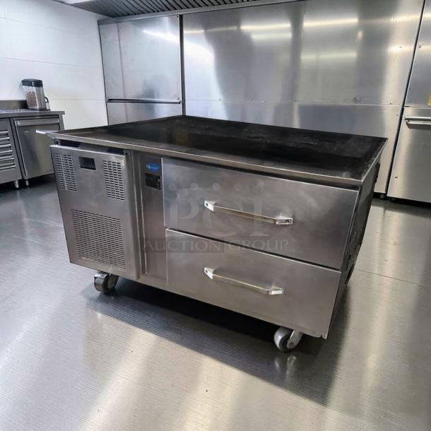 Randell 20048-513 refrigerated equipment stand, 48 in, stainless steel, low-profile, two-drawer, tested, UL & NSF listed.