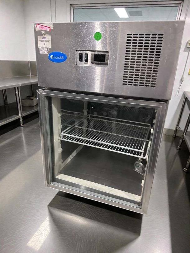 Randell 4002A commercial undercounter refrigerator, glass door, stainless steel, 115V, UL listed, outstanding condition, tested.