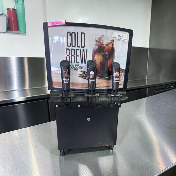 GoodWest GW2/GW3 Cold Brew Dispenser, 115V, excellent condition, fully tested, black panel, three labeled taps.