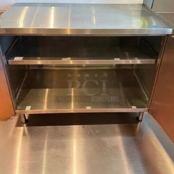 GSW stainless steel storage cabinet, 48"x30"x35", exceptional condition, commercial worktop, heavy-duty, fully tested.