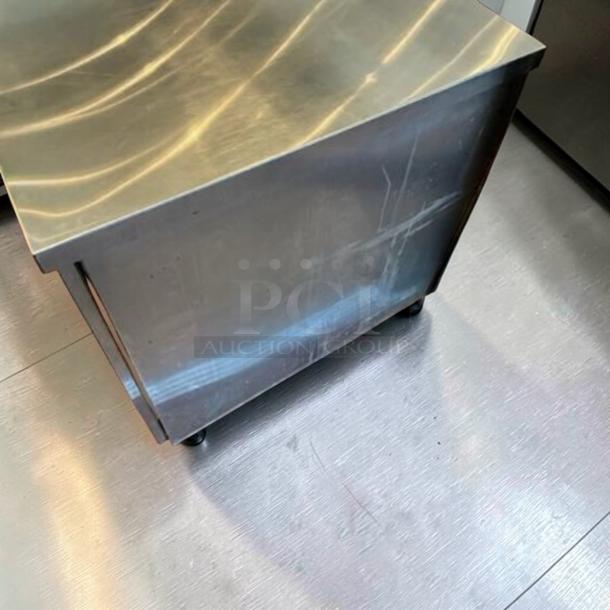 GSW stainless steel storage cabinet, 48” x 30” x 35”, commercial worktop unit, heavy-duty, exceptional condition, model GSW-L-CAB-0757.